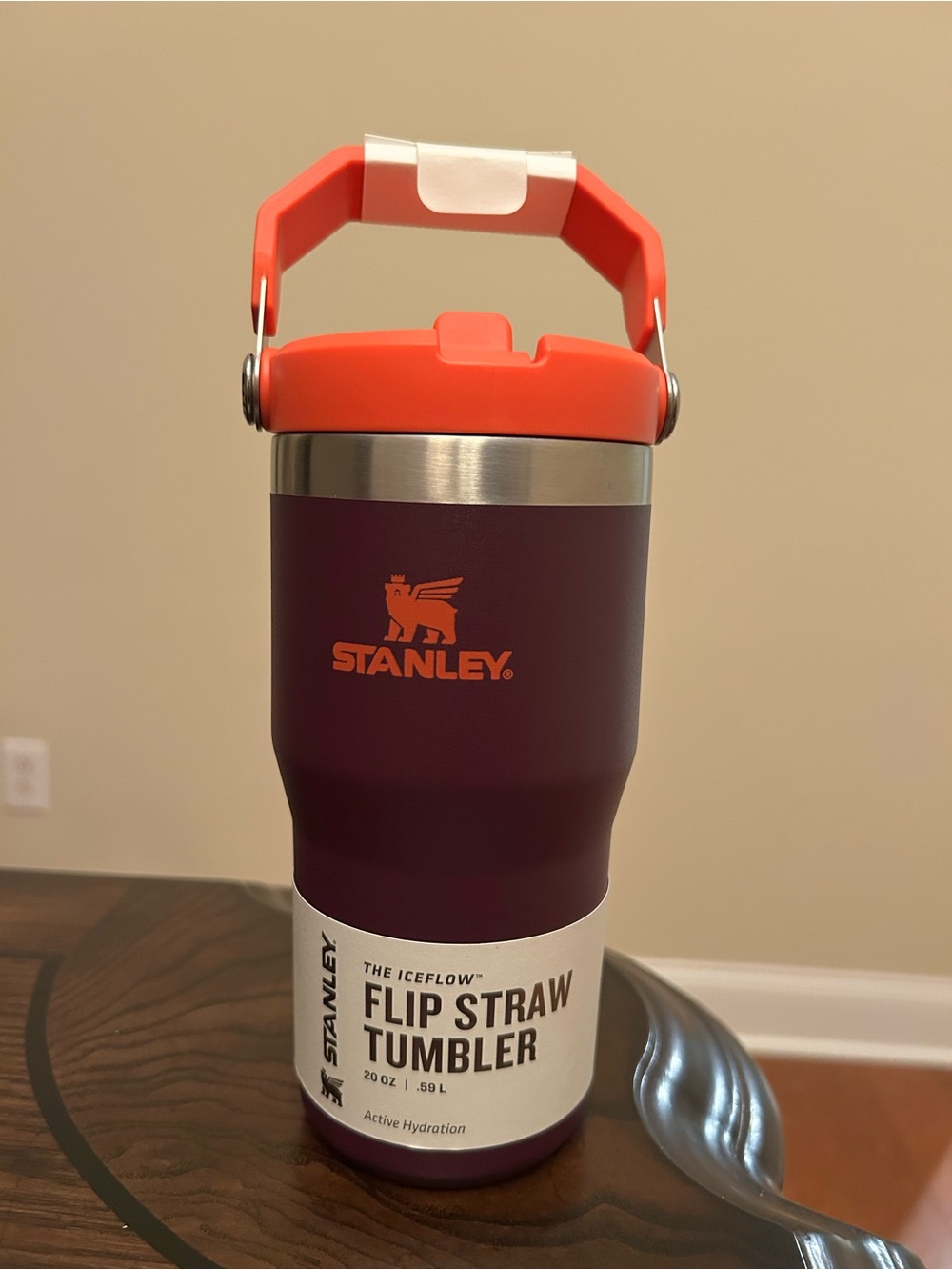 Stanley IceFlow 20 oz Flip Straw Plum Tumbler with Orange Lid